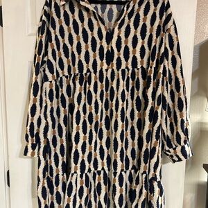 SHEIN Navy and Brown Patterned Midi Dress